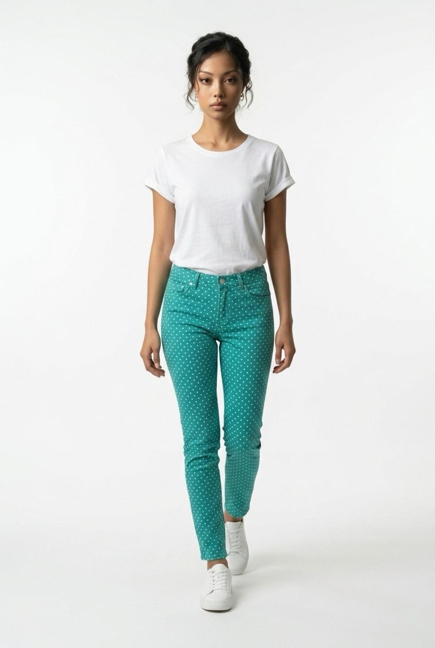 Bubblegum American Flavour Teal Polka Dot Skinny Y2K Women's 13 Denim Pants